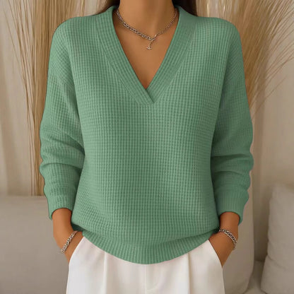 🔥Oferta especial de otoño【S-3XL】2026 Elegante y cómoda blusa de punto con cuello en V para mujer