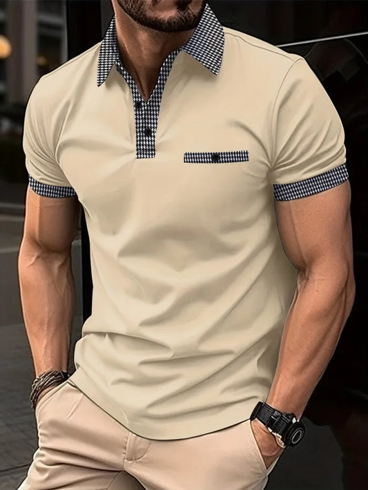 👔【S-3XL】Letní pánská letní mikina s knoflíkem a barevným blokem Polo