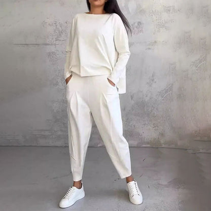 💖[Top + Kalhoty] Módní dvoudílná souprava, jednobarevné ležérní a trendy dámské oblečení, příjemná látka z čisté bavlny_3911988