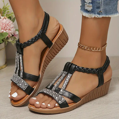 🌟【¡Liquidación de temporada!】👡[34-43] Verano 2024 Nuevas sandalias de cuña con diamantes de imitación para mujer