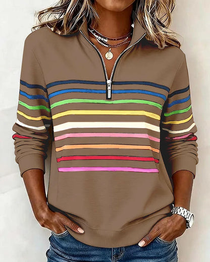 😀👗 Novedad 2026: elegante sudadera de rayas con escote con media cremallera.