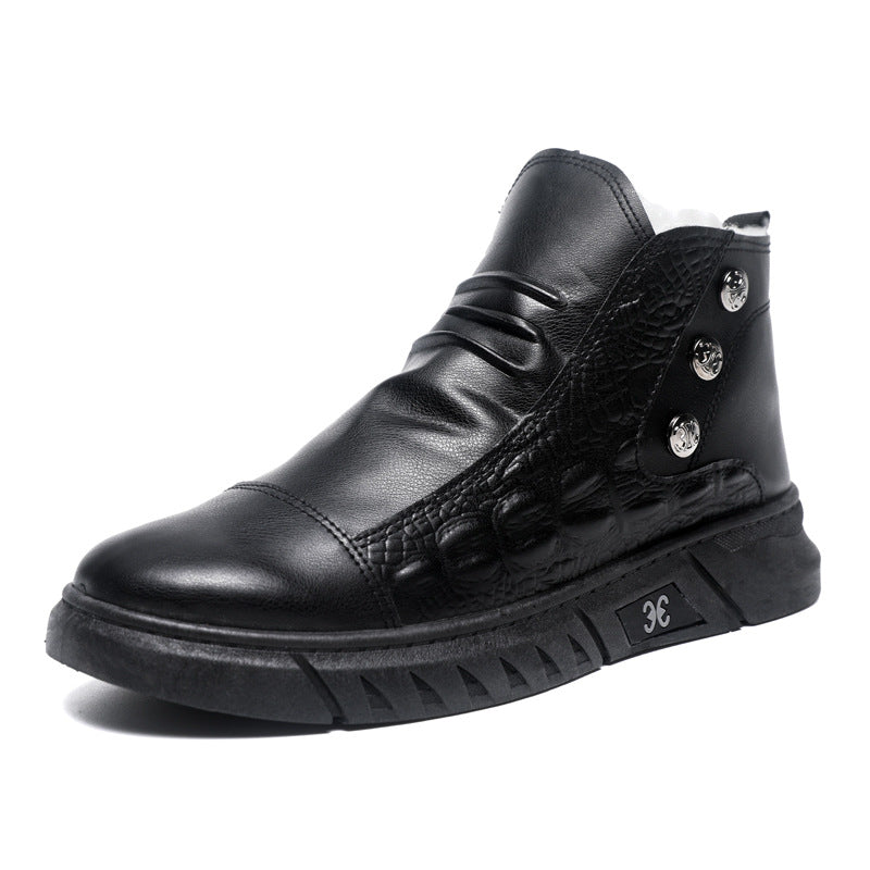 【39-44】⛄Botas de nieve de piel para hombre, forro de piel de algodón, botas de hombre cálidas, antideslizantes, impermeables, cómodas y versátiles.