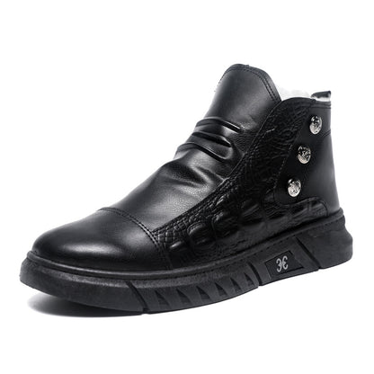 【39-44】⛄Botas de nieve de piel para hombre, forro de piel de algodón, botas de hombre cálidas, antideslizantes, impermeables, cómodas y versátiles.
