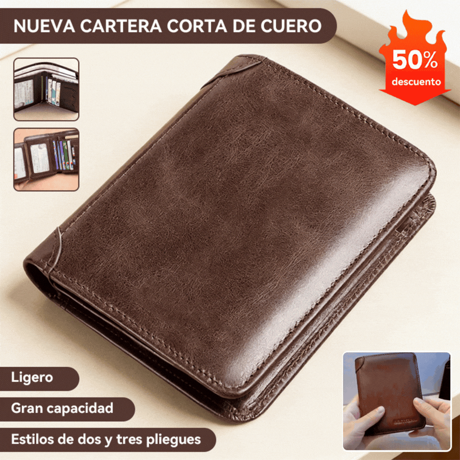 👝【2 piezas】✨ Nueva cartera antirrobo de cuero genuino para hombre
