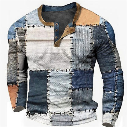 🌴🌈【S-4XL】👔😍 Nueva colección de camisas para hombre con estampado, de manga larga, estilo relajado Henry, disponibles en varios colores.