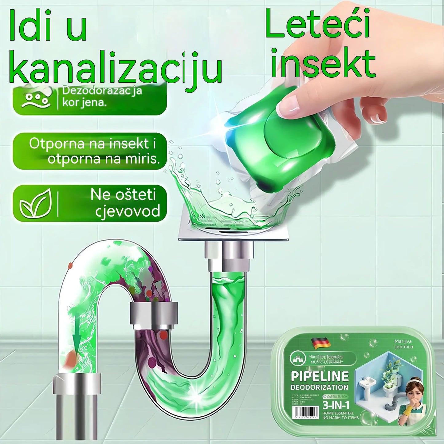 3 pakiranja (150 tableta) za 25 € – 🔥🎉 Razgrabljene su! Kupilo ih je 30.000 ljudi 🎉. Bio-enzimske kapsule za uklanjanje neugodnih mirisa iz odvoda.