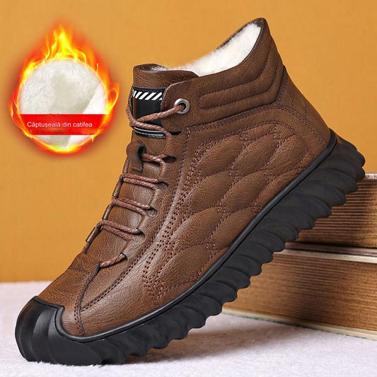 🥾2025 nuevas botas de nieve forradas de cuero para hombres_4148410