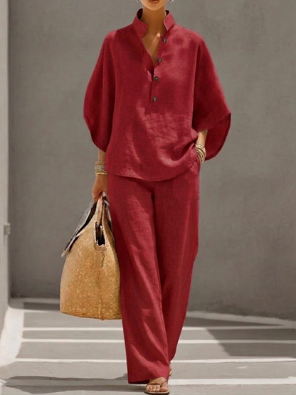 【S-5XL】Maribel | Conjunto de lino con mangas murciélago y pantalón ancho