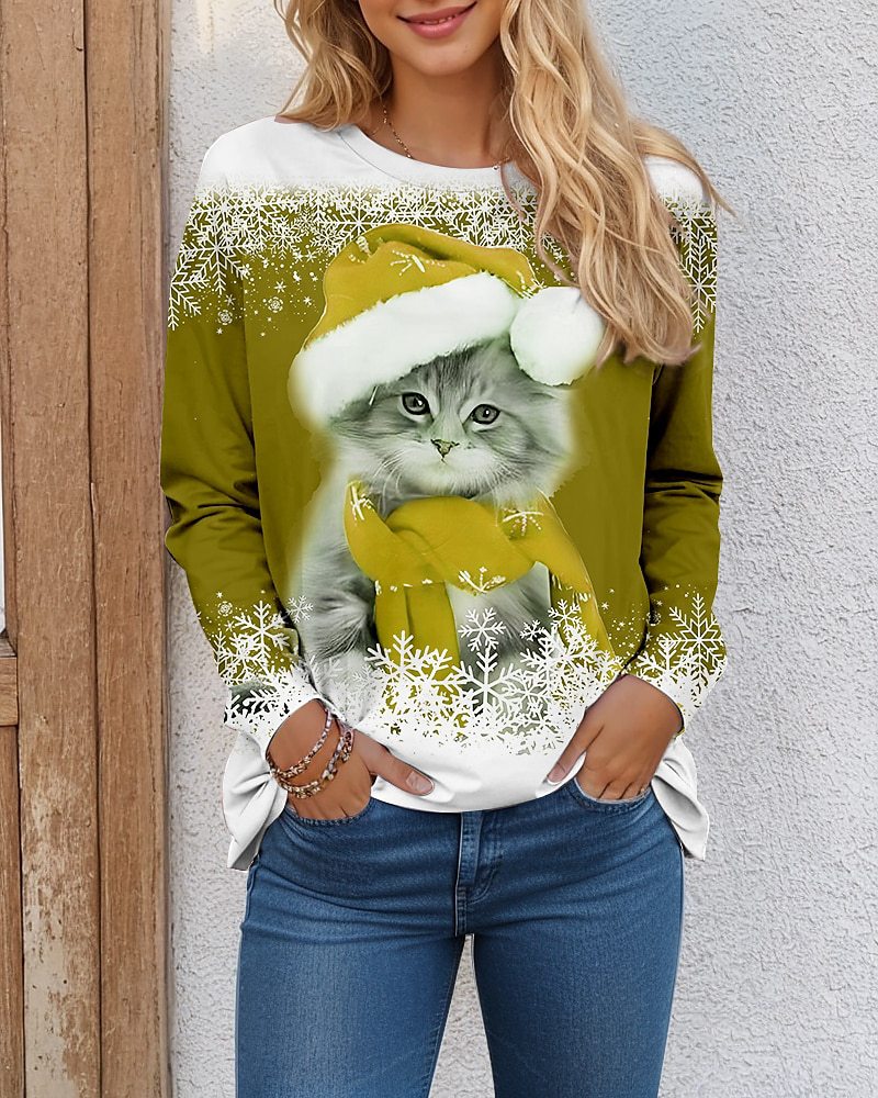 ✨🌸【S-8XL】Karácsonyi 3D macskamintás hosszú ujjú póló_4163260