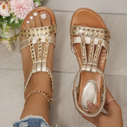 🌟【¡Liquidación de temporada!】👡[34-43] Verano 2024 Nuevas sandalias de cuña con diamantes de imitación para mujer