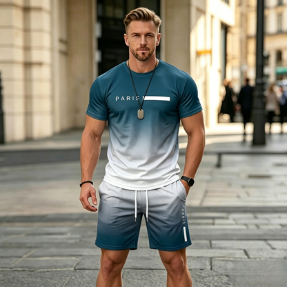 ✨【Pago contra entrega】Conjunto deportivo de verano de 2 piezas para hombre: cómoda camiseta de manga corta y pantalones cortos para el día a día y para estar en casa.