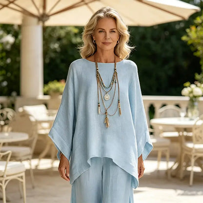 【S-3XL】🌸Conjunto de lino y algodón: camisa extragrande y pantalón de pierna ancha, estilo minimalista y moderno