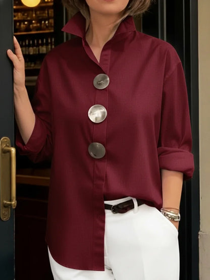 Elegáns ⏰ Új érkezés 2026 🤩 Stílusos és elegáns ❤️ 👉 【S-3XL】Pamut-len keverék ing, állógalléros kialakítással, fém gombokkal