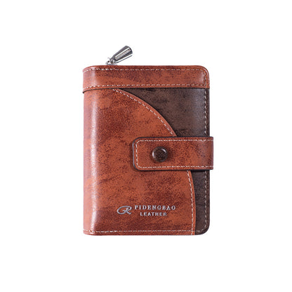 🔥🔥【Disponible en 3 colores】 Cartera de hombre de cuero genuino estilo retro, hecha a mano, con cremallera y ranura para varias tarjetas.
