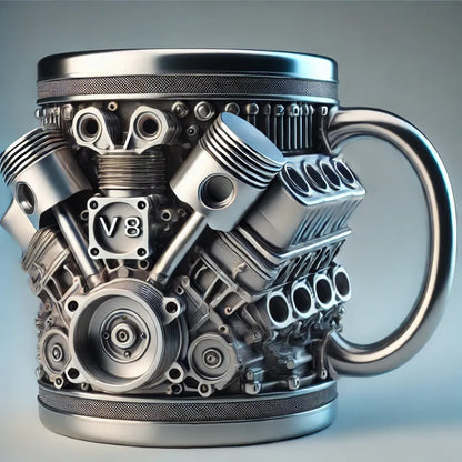 🎁☕  Taza de café de acero inoxidable Creative Engine V6V8, diseño mecánico