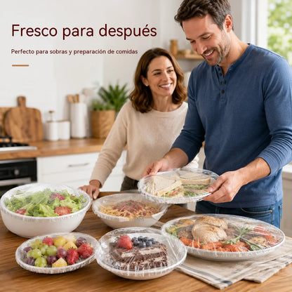 【200 piezas】Film transparente desechable, ideal para recipientes y alimentos. Se ajusta perfectamente, ofrece un buen sellado y es fácil de usar.