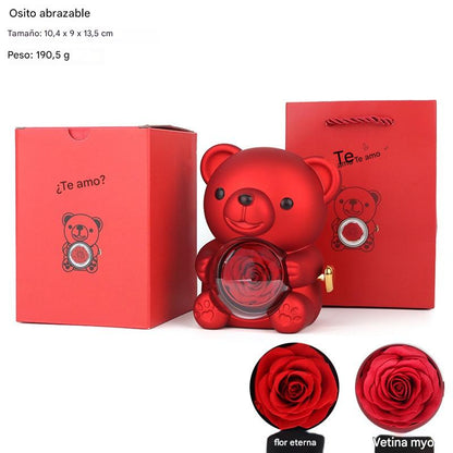 ✨Adorable osito de peluche con rosa preservada - Osito de peluche decorado con una rosa real, en una hermosa caja de regalo - Regalo romántico para el Día de la Madre, bodas, aniversarios, despedidas de soltera, Navidad y San Valentín.