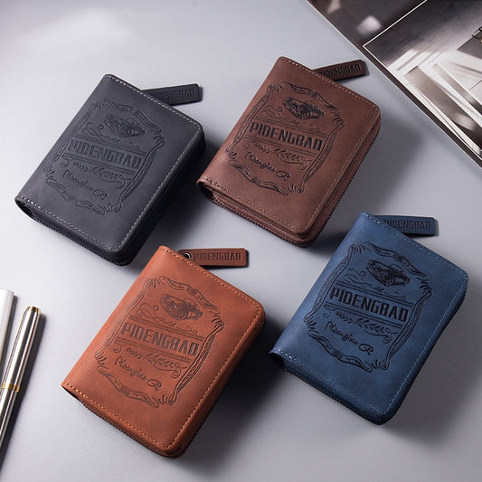 🔥🔥【Disponible en 4 colores】 Cartera de hombre de cuero genuino estilo retro, hecha a mano, con cremallera y ranura para varias tarjetas.
