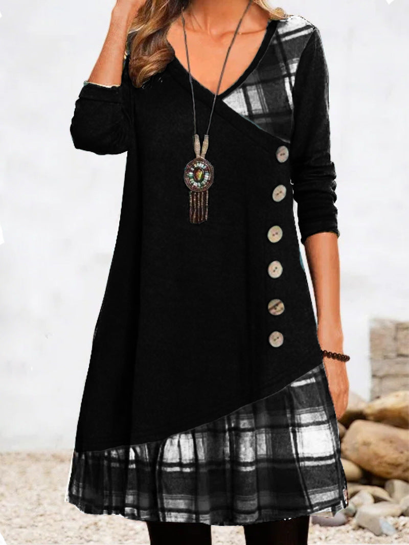 👗Nueva colección otoño 2026: Vestido elegante e informal con escote en V, mangas largas y estampado a la moda.