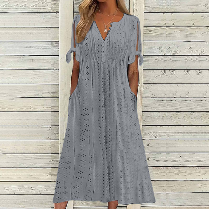 【🏆Producto de Venta Caliente】👗Vestido de color sólido simple y elegante