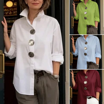 Elegáns ⏰ Új érkezés 2026 🤩 Stílusos és elegáns ❤️ 👉 【S-3XL】Pamut-len keverék ing, állógalléros kialakítással, fém gombokkal