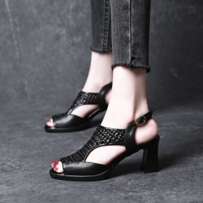 🔥【35-40】👡2026 Nuevas Sandalias de Verano, Tacón Plano, Punta Abierta, Suela Gruesa y Tacón Plano, Boca de Pez (Altura del Tacón 5/7 cm)