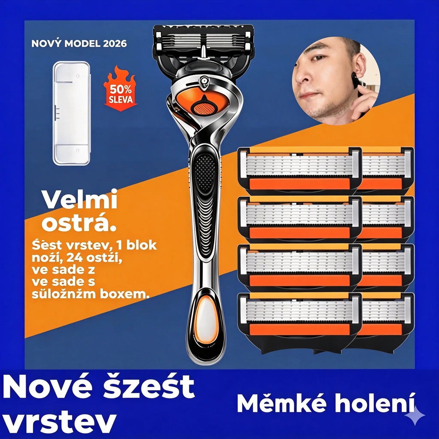 Sada pánských holicích hlavic + stojánek – Ultra ostré čepele z nerezové oceli pro hladké oholení 🪒✨