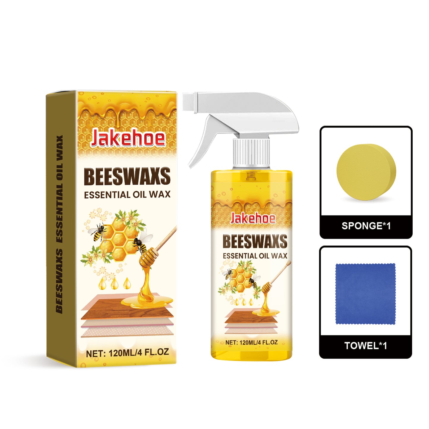 Spray abrillantador de madera con cera de abeja de 120 ml (incluye esponja y toalla) para el cuidado de los muebles, la prevención de grietas y la protección de la pintura.