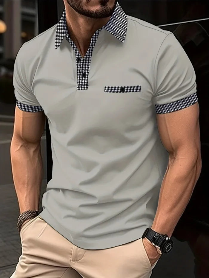 👔【S-3XL】Letní pánská letní mikina s knoflíkem a barevným blokem Polo