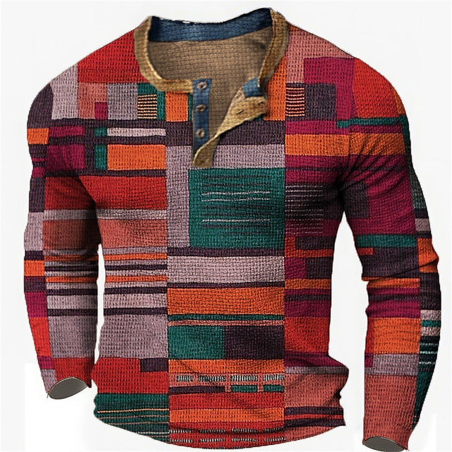 🌴🌈【S-4XL】👔😍 Nueva colección de camisas para hombre con estampado, de manga larga, estilo relajado Henry, disponibles en varios colores.