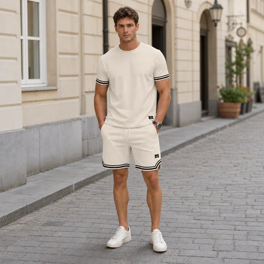 ✨【S-2XL】Conjunto deportivo de verano de 2 piezas para hombre: cómoda camiseta de manga corta y pantalones cortos para el día a día y para estar en casa.