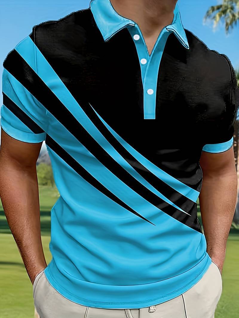 👔【S-6XL】Nueva camisa polo de verano para hombre con estampado 3D a rayas