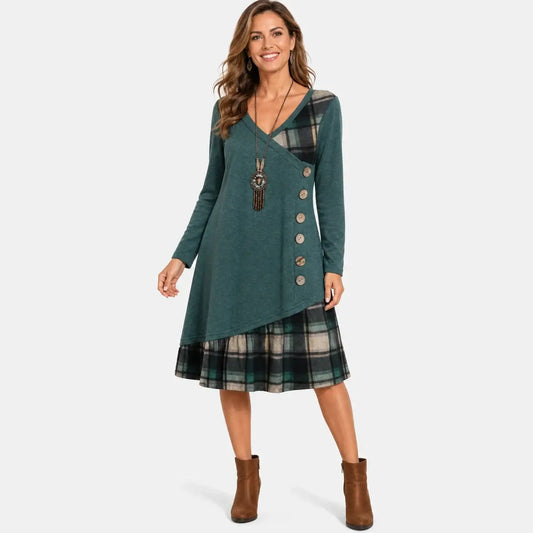 👗Nueva colección otoño 2026: Vestido elegante e informal con escote en V, mangas largas y estampado a la moda.