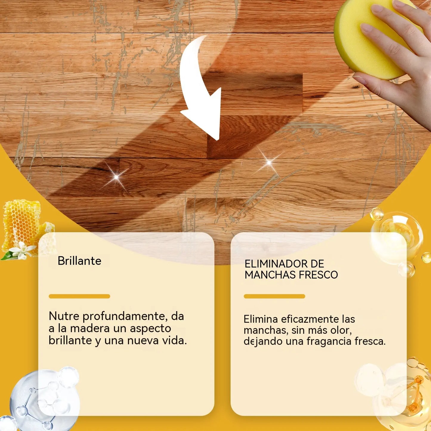 Spray abrillantador de madera con cera de abeja de 120 ml (incluye esponja y toalla) para el cuidado de los muebles, la prevención de grietas y la protección de la pintura.