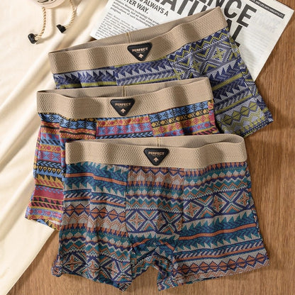 🎁【paquete de 4】Calzoncillos bóxer de algodón premium para hombre, diseño retro, panel de malla transpirable, cintura sin costuras, ropa interior que absorbe la humedad,_4239479