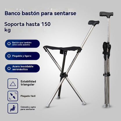 ✨Bastón plegable 2 en 1 con silla, Las muletas son anticaídas, plegables y portátiles✅Bastones de trekking telescópicos