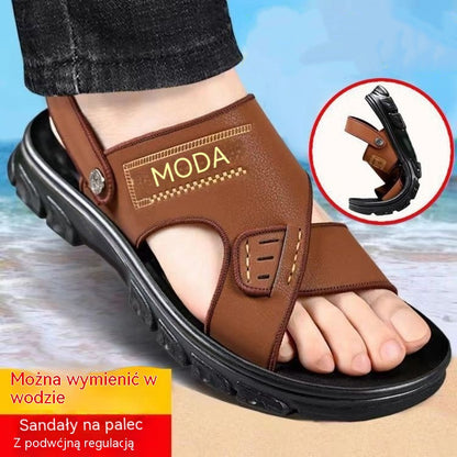 🐂【38-47】Nowe męskie skórzane sandały plażowe z grubą podeszwą_4299359
