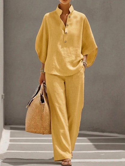 【S-5XL】Maribel | Conjunto de lino con mangas murciélago y pantalón ancho