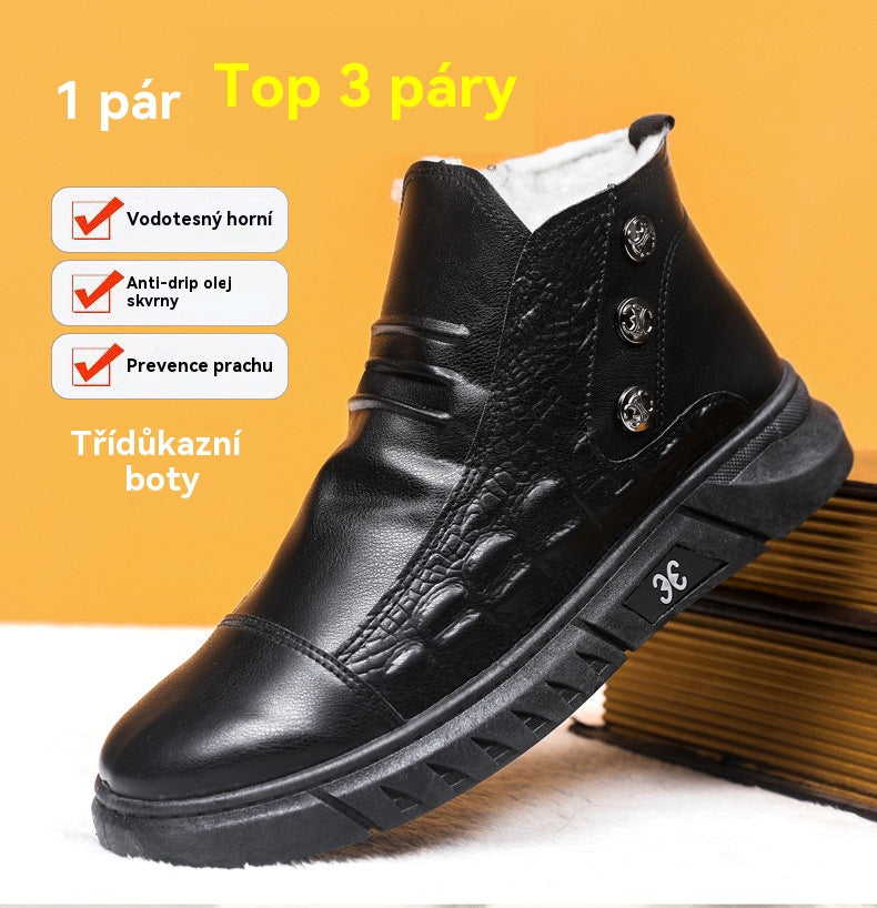 【39-44】⛄Botas de nieve de piel para hombre, forro de piel de algodón, botas de hombre cálidas, antideslizantes, impermeables, cómodas y versátiles.