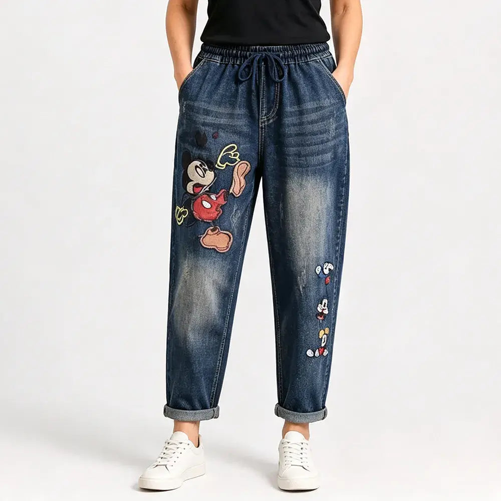 Blugi Dama Retro Lejeri cu Broderie Aplictă & Talie Elastică – Blugi Harem Stil Inedit (Mărimi S-5XL, 2 Culori) 👖✨🍂