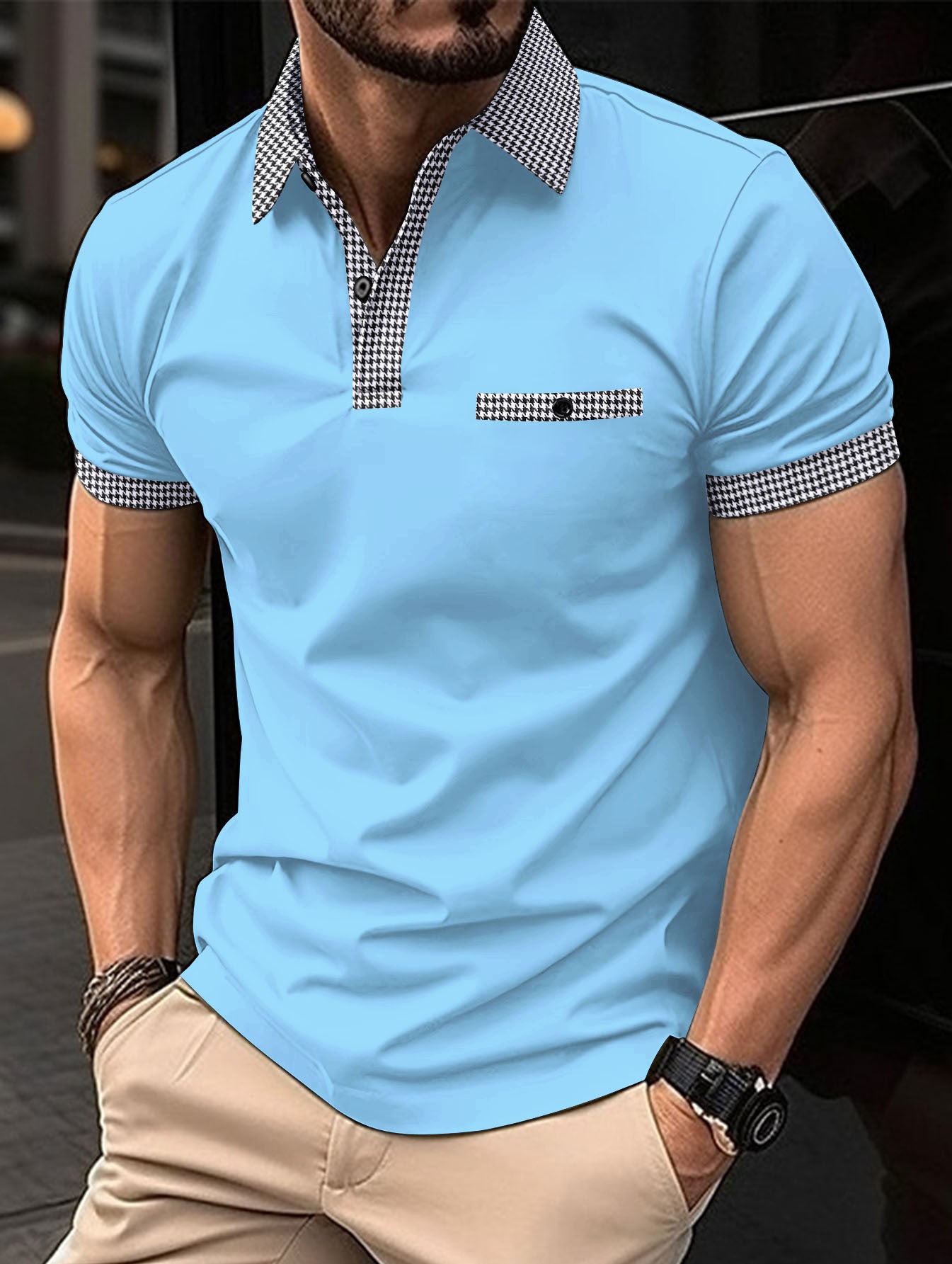 👔【S-3XL】Letní pánská letní mikina s knoflíkem a barevným blokem Polo