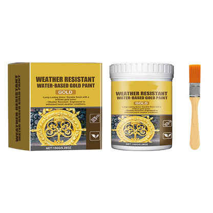 🥳💞 Pintura dorada resistente a la intemperie: a base de agua, brillo intenso. Segura para metal, madera y piedra. ¡Resiste la lluvia y el sol! 🖌️💛