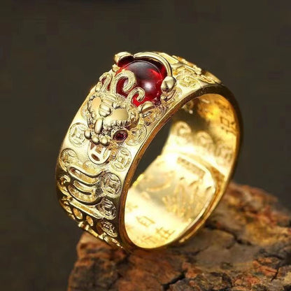 🔥💖Anillo de plata 999, estilo retro unisex con amuleto de la suerte Pixiu, fuerte y de moda._4247208