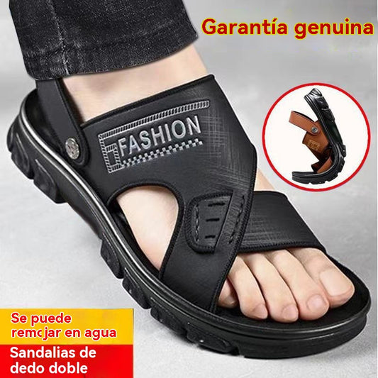 🐂【38-47】Nuevas sandalias de playa de cuero con suela gruesa para hombre_4292742