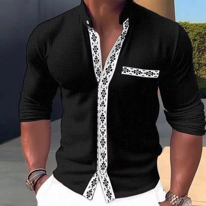 【S-3XL】 🔥 Camisa estampada con cuello alto para hombre, nueva moda 2026