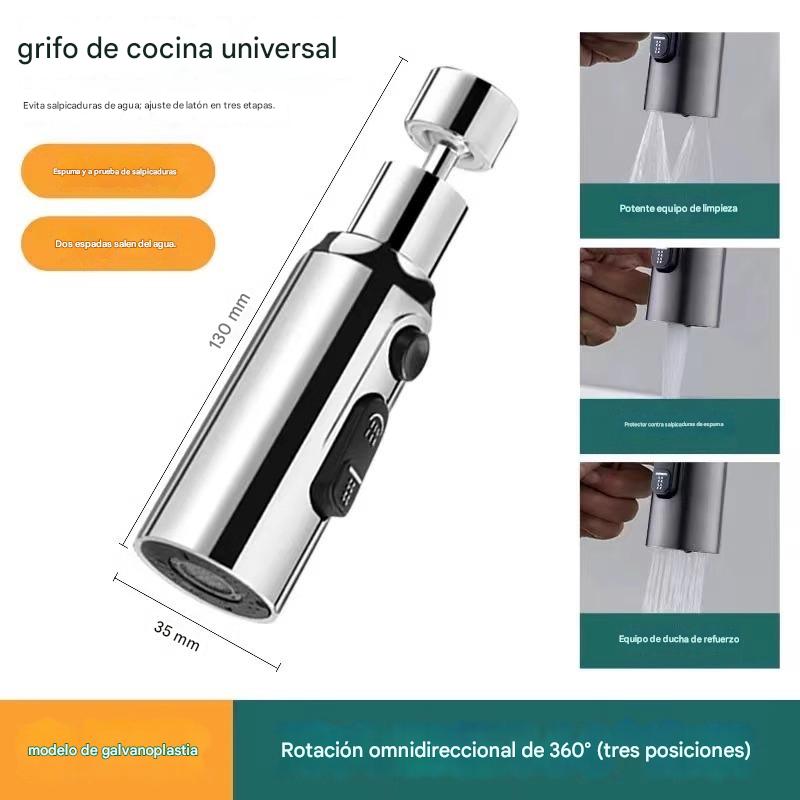 🔥💦 Grifo de cocina universal con filtro | A prueba de salpicaduras y con amplificador de presión_4212344