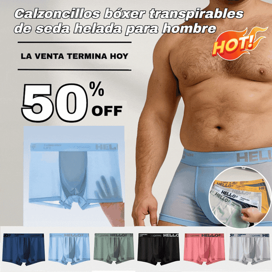 🧊【Compra 3 y obtén 3 gratis】Calzoncillos tipo bóxer de seda de hielo finos y transpirables para hombre, superventas de verano