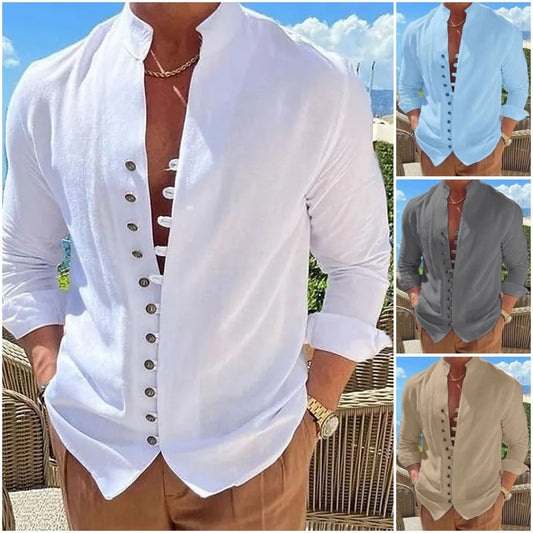 💥【S-3XL】Nová pánská ležérní jednoduchá jednobarevná knoflíková košile