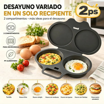 🎁2 piezas 24€💥Escalfador de huevos para microondas: doble cavidad, antiadherente y fácil de limpiar.🏠