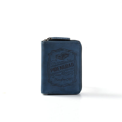 🔥🔥【Disponible en 4 colores】 Cartera de hombre de cuero genuino estilo retro, hecha a mano, con cremallera y ranura para varias tarjetas.
